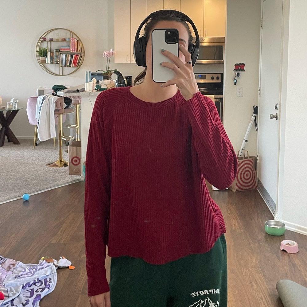 Women's Red Waffle Knit Top